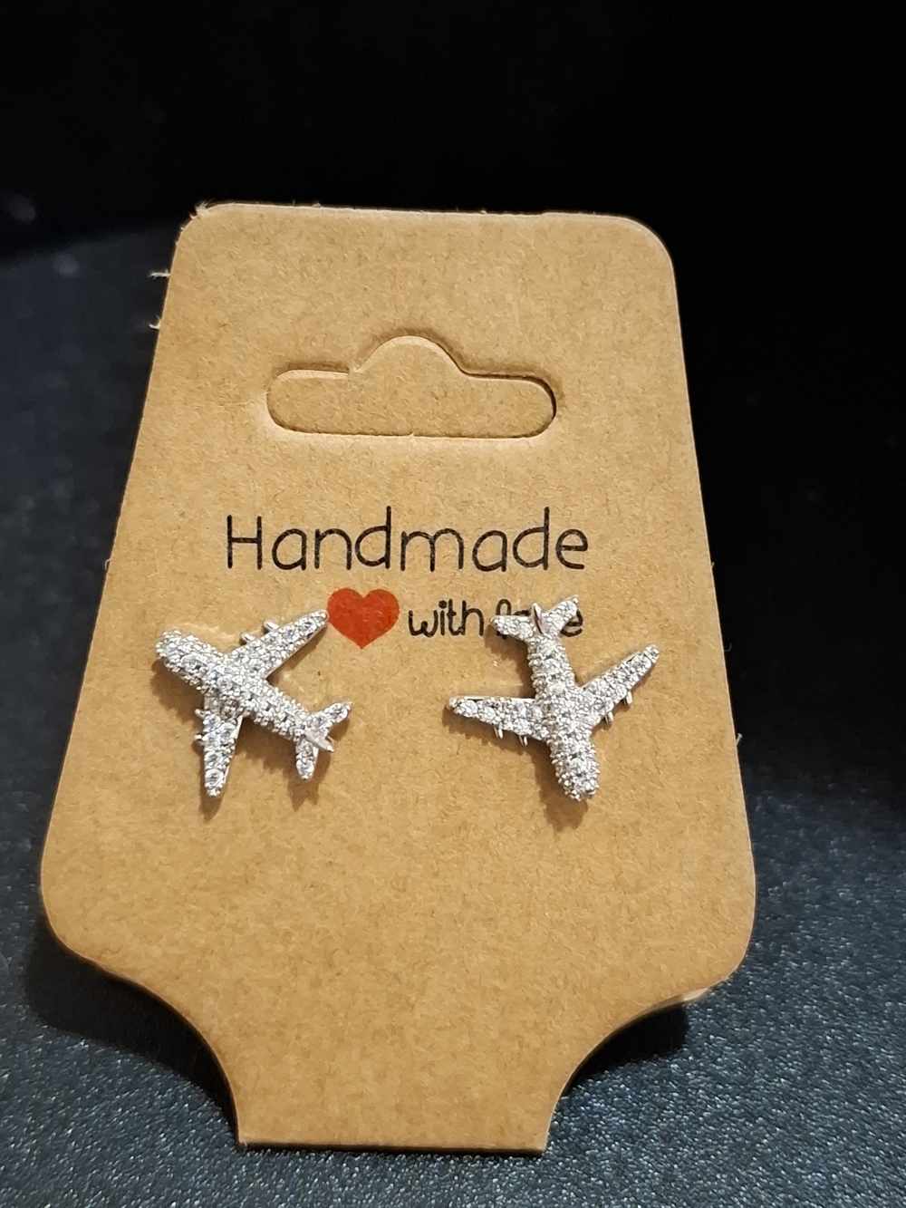 Girls Sparkling Airplane Stud Earrings - Silver